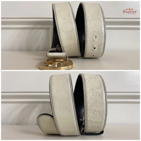 Authentic Gucci Cream Guccissima Leather Gold Interlocking G Buckle Belt 90/36 - Picture 8 of 14
